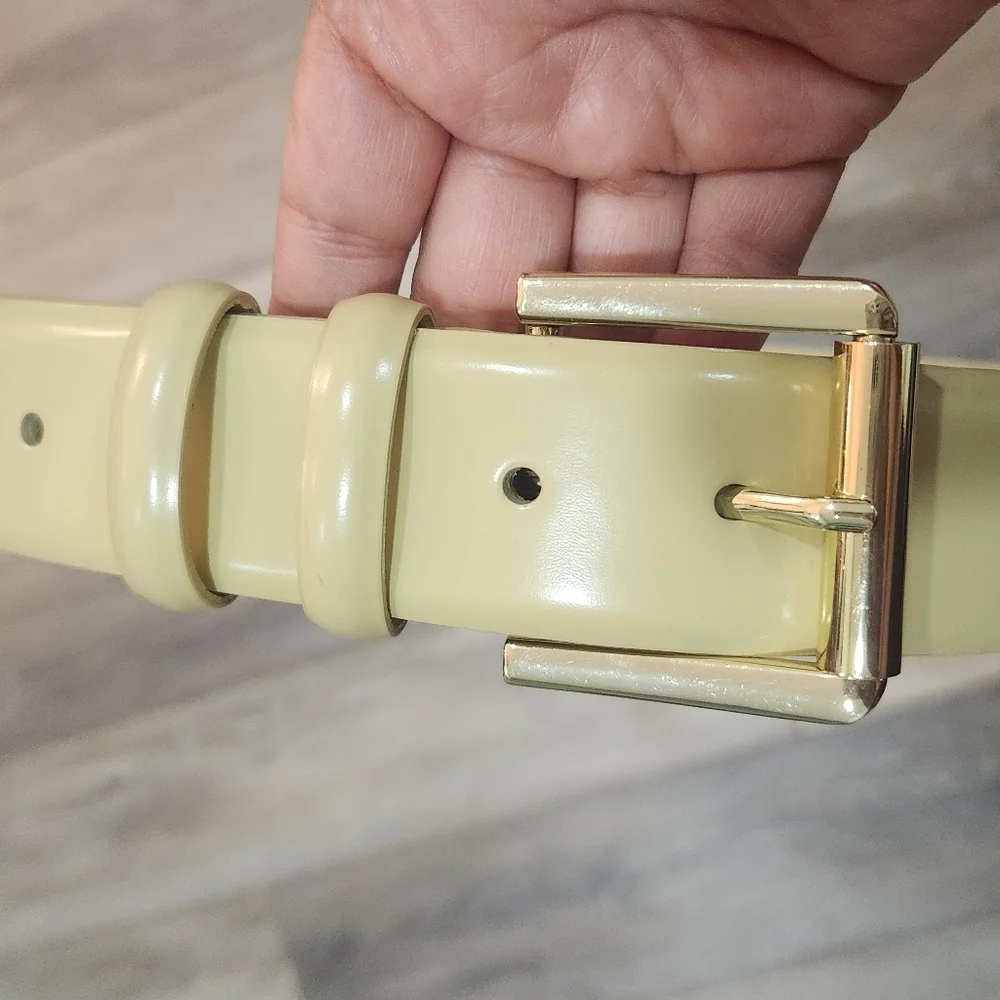 J. Crew Cream Italian Leather Gold Trim Belt Size Xlarge